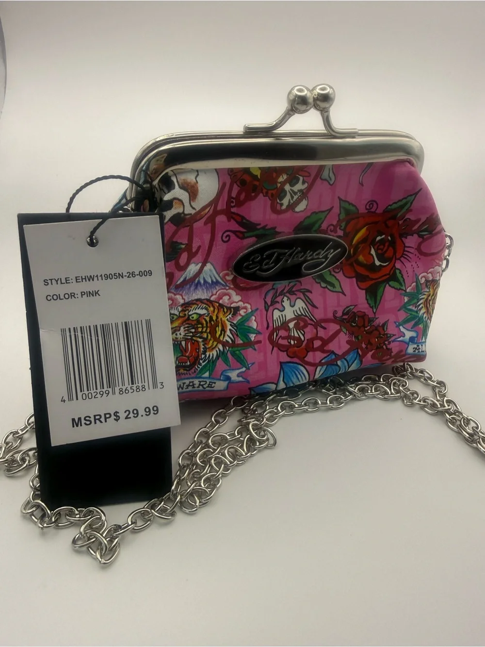 Ed Hardy NWT Roaring Tiger Kiss-lock Shoulder Coin Purse